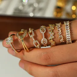 Luxury Zircon CZ Crystal Finger Ring Geometric Cuban Chain butterfly Rings Zirconia Wedding Rings adjustable Open for Women