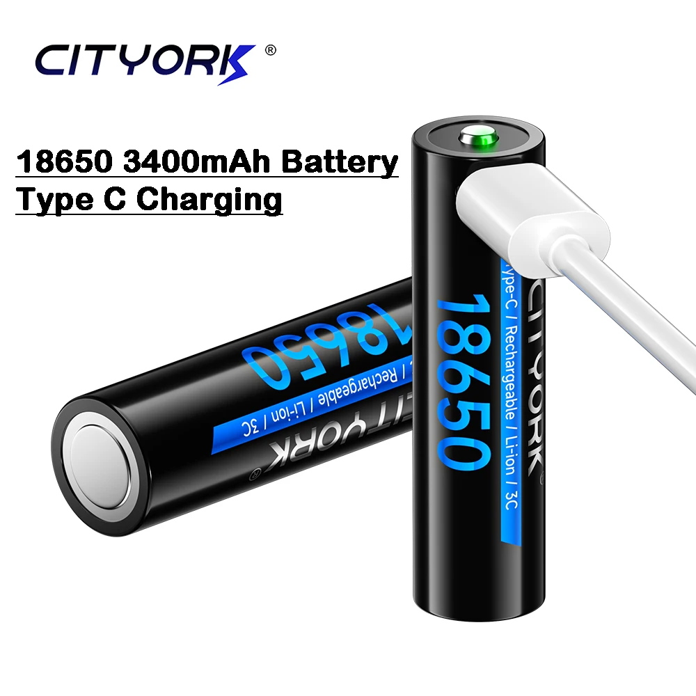 CITYORK 3400mAh 3.7V USB-C Rechargeable Li-ion battery for cameras, nightvision, flashlights, various instruments, etc
