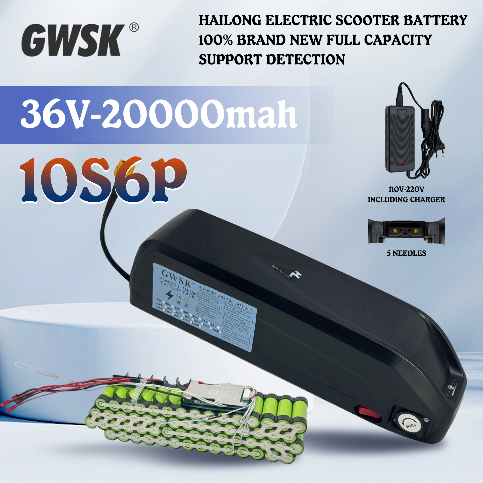 

Air rapid transportation, full capacity 18650 Hailong 5-pin battery, 36V 20AH lithium battery pack, suitable for 250-3000W