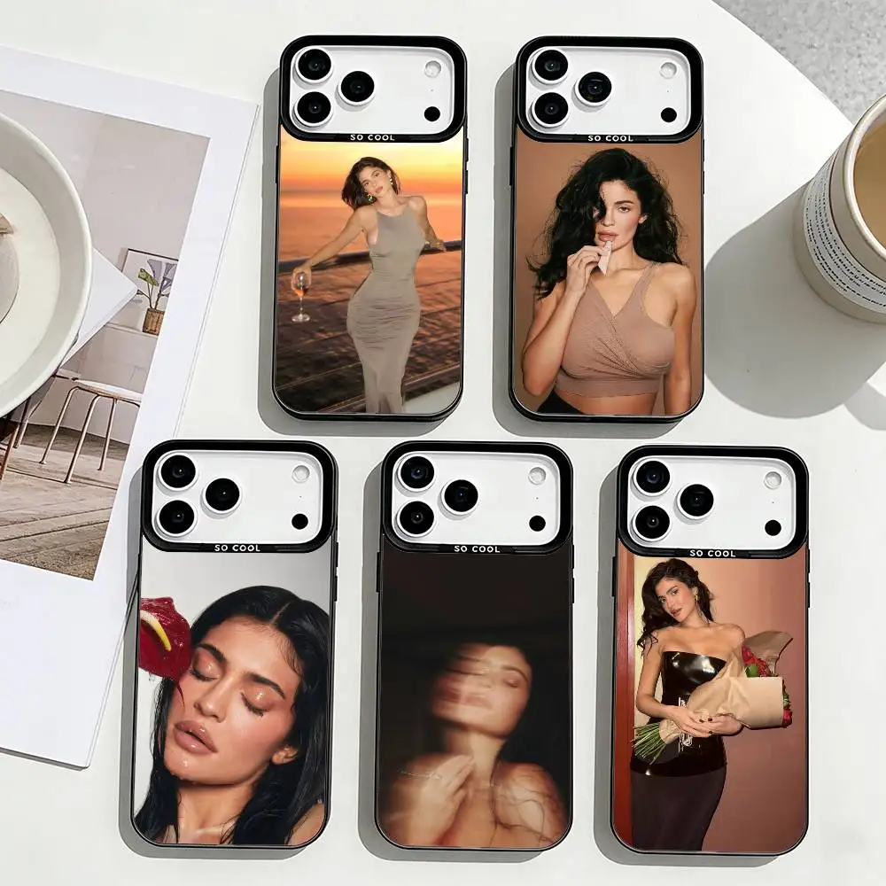 

Siren Eye Glam K-Kylie Jenner Phone Case For iPhone17,16,15,14,13,12,Pro Max Black Colored Silver Plated Inside Cover