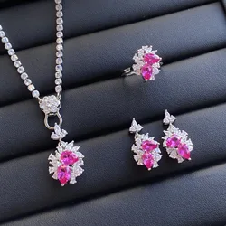 2024 New Water Drop Rose Red AAAAA Zircon Jewelry Sets for Women Noble Platinum Plated Wedding Bridal Ring Earring Necklace