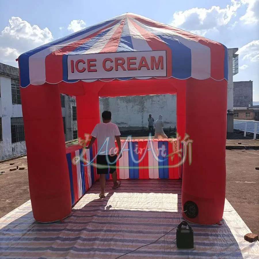 Tente Gonflable Rouge, Blanche et Bleue, Stand de Crème Glacée, Stand de Bonbons Gonflable pour Kiosque de Marchand à Vendre