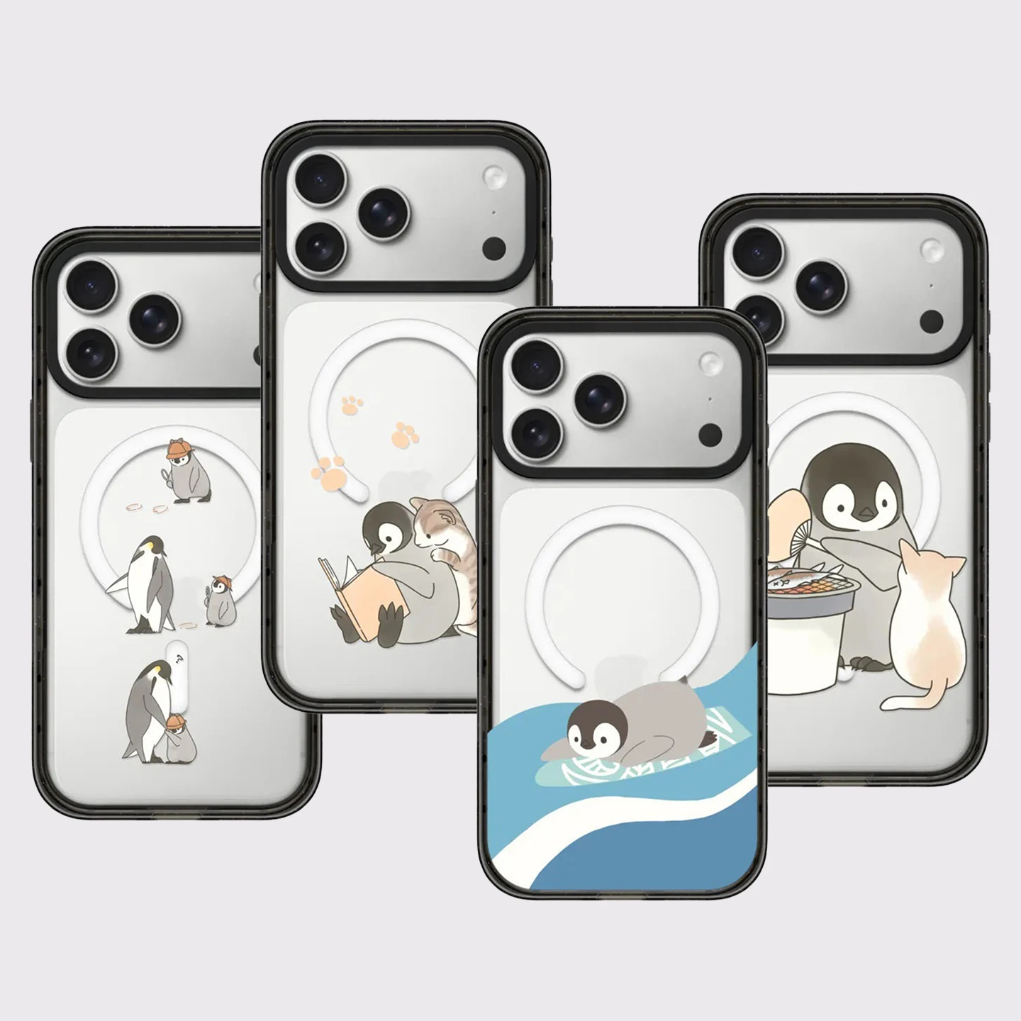 Cute Penguin Swimming Impact Black Border Magnetic Cover for IPhone 12 13 14 15 16 17 Pro Max Case for IPhone 17 Air