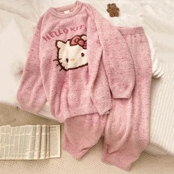 New Sanrio Hello Kitty Kawaii Original Girl Sweet Pajamas Female Winter New Mirad Style Round Neck Can Go Out Homewear Suit