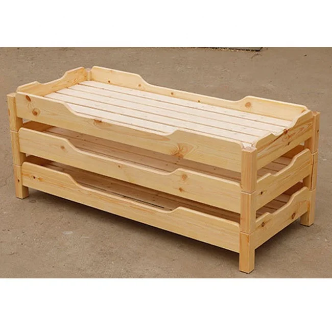 Children's Wooden Single Bed Kindergarten Day Care Kindergarten Nursery Rest Bed Stackable Space Saving Kids Bedpromote sales