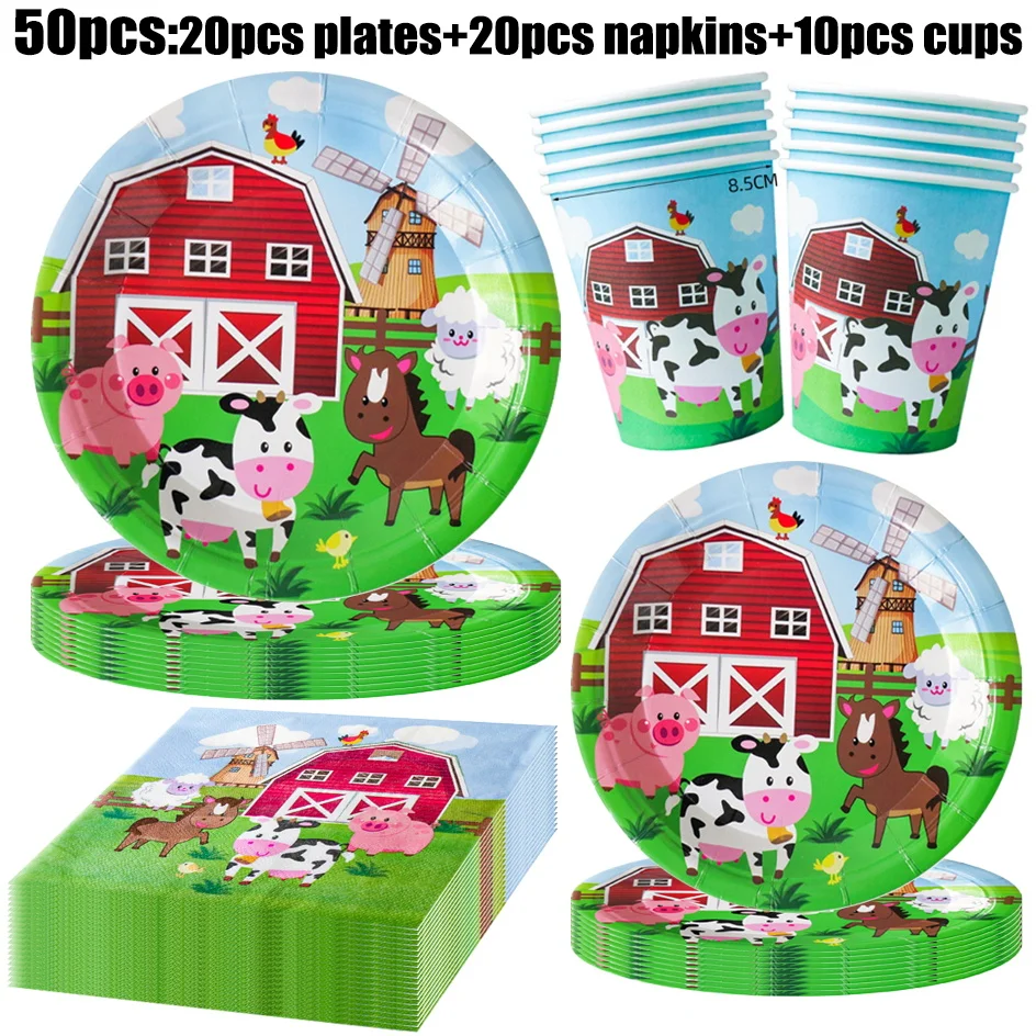 مزرعة موضوع حفلة عيد ميلاد الديكور حفلة لصالح زينون مزرعة بالونات أطباق عيد ميلاد منديل أكواب أدوات المائدة مجموعة كاملة من لوازم #6