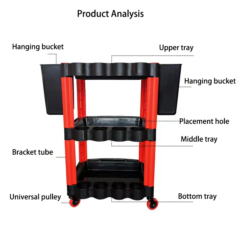 Auto Repair WashTool Storage Car Three-tier Trolley Car Mobile Repairer Multifunctional Mechanical Workshop Tools Shelf Layer