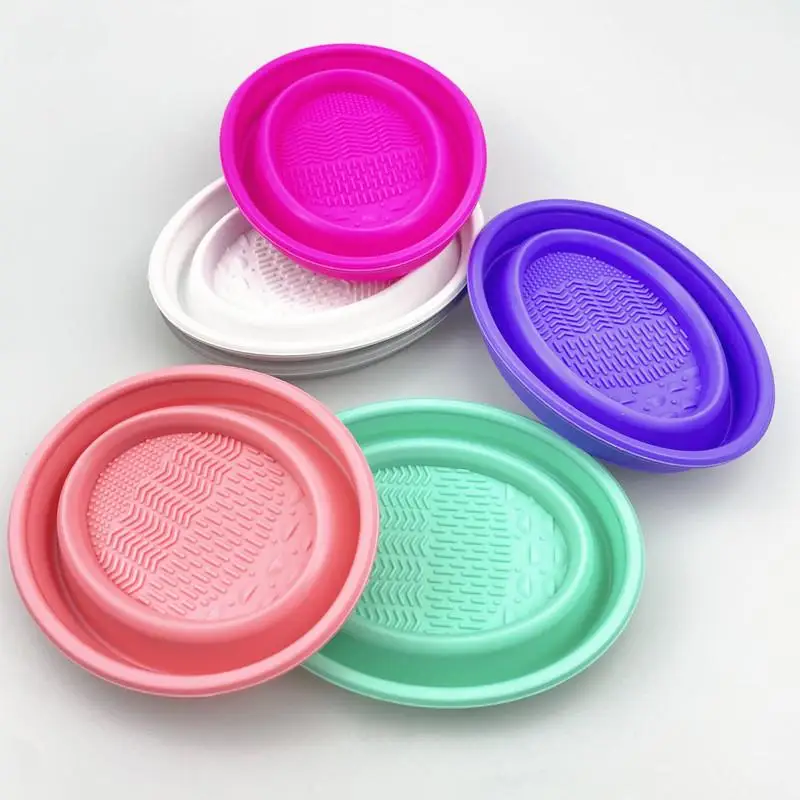 Folding Powder Puff Cleaning Bowl Eyeshadow Brushes Wash Clean Mat Soft Silicone Makeup Brush Cleaner Beauty Tools Scrubber Box