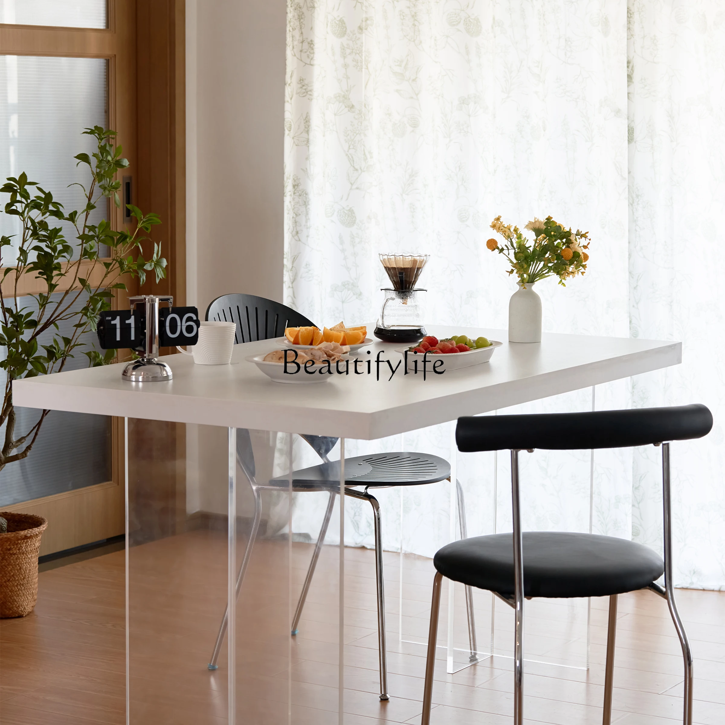 

Rectangle dining table Modern simple white eating cream wind rock board dining table