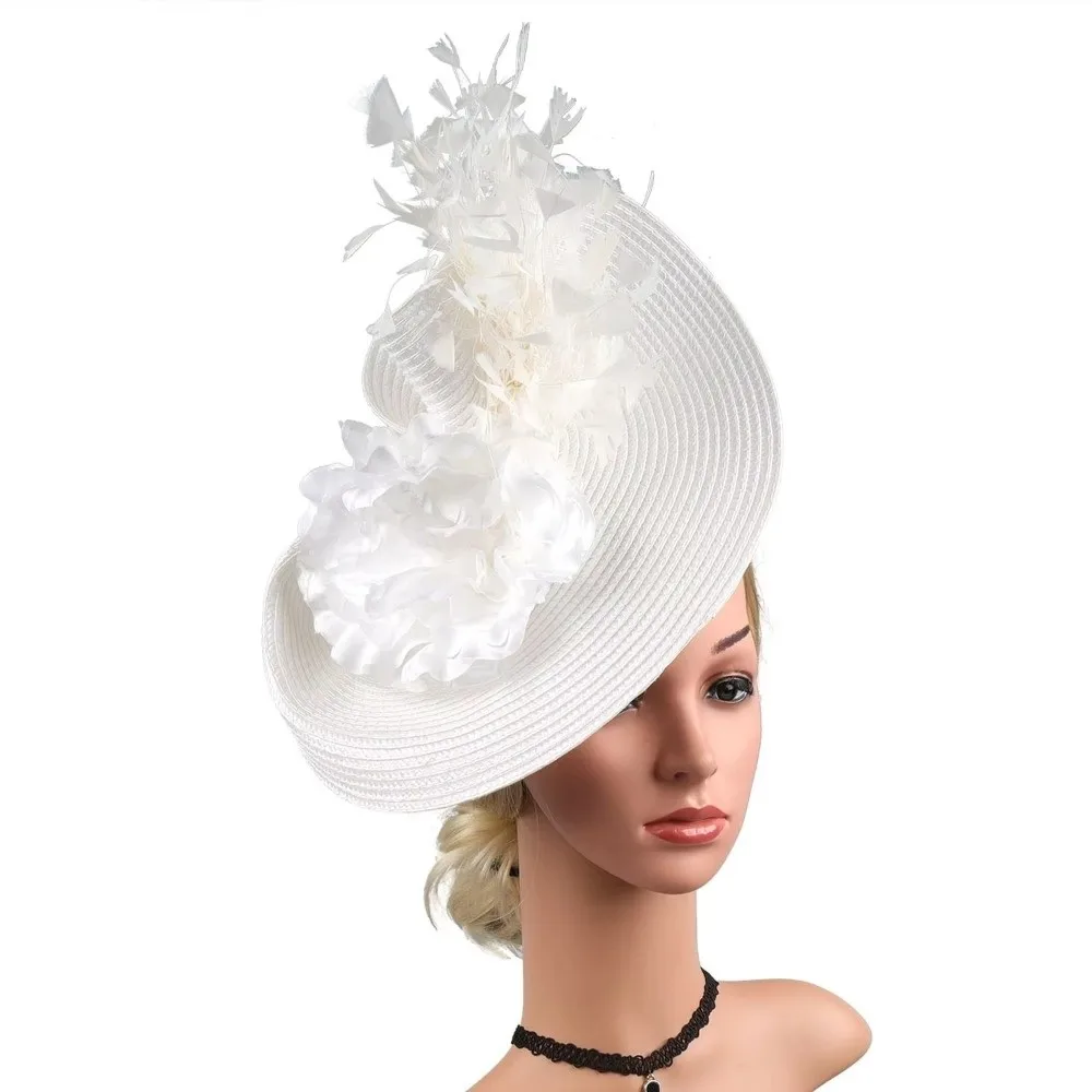 Extravaganter Feder-Fascinator-Hut aus Stroh, handgefertigt, für Teepartys, Kentucky-Hut, Blumen-Kopfschmuck, Damen-Fascinator, Derby-Pillbox-Hut – Detail 7