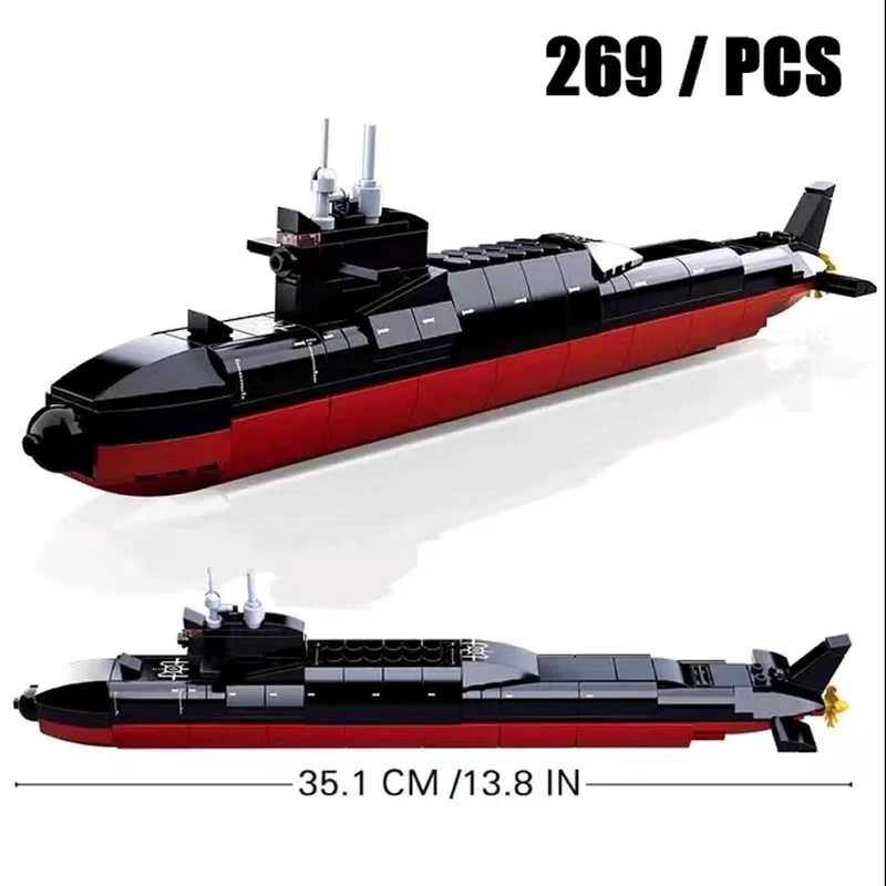 

WW2 SLUBAN Military Navy Ship Strategic 094 Nuclear Submarine Warship Building Block Bricks Classic Model DIY Toys For Kids Gift