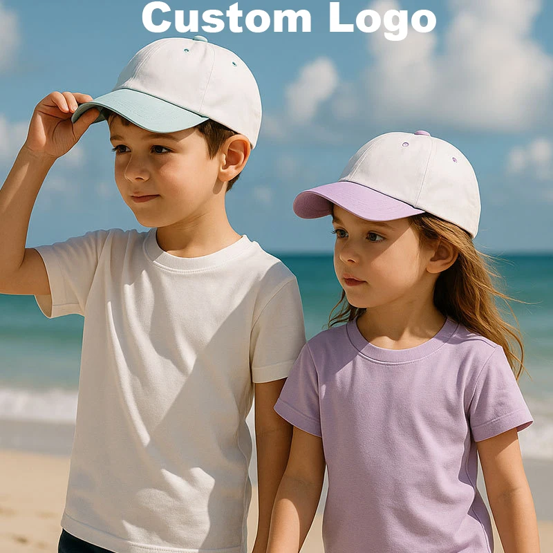 Custom Logo Kids Two‑Tone Baseball Cap Boys Girls Summer Outdoor UV Sun‑Protection Hat Adjustable Toddler Color‑Block Casual
