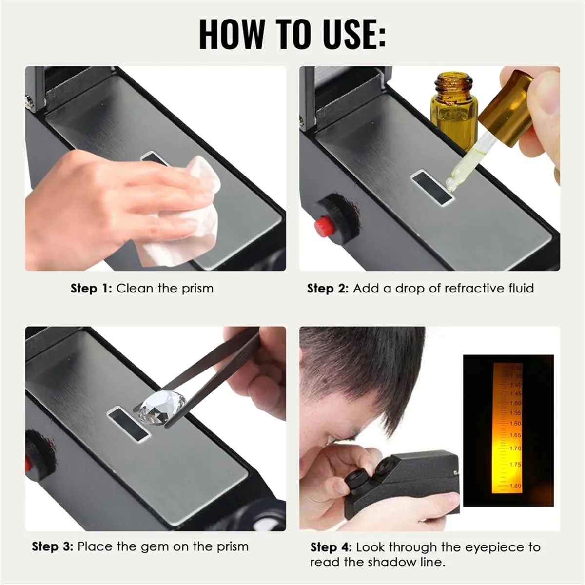 PHONE&GEAR Gem Refractometer with LED & RI Oil, Gemstone Tester for Moissanite Minerals, Polarizing Filter Included