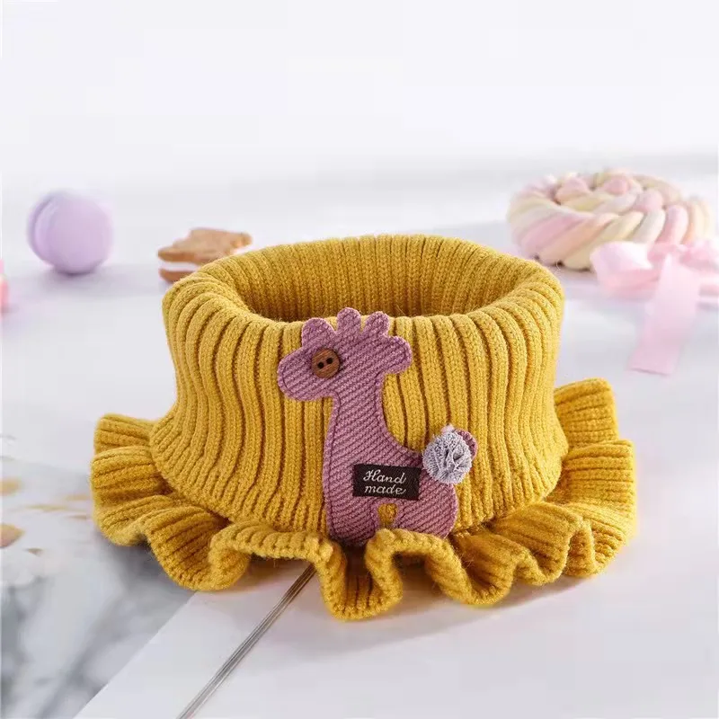 Warmer Baby Wool Knitted Scarf Cartoon Giraffe Ruffle Neck O Ring Collar Circle Kids Neckerchief Children Outdoor Winter Scarfs