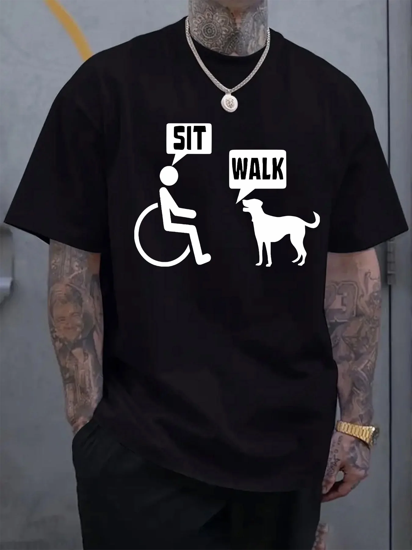 

Футболка с рисунком Sit & Walk — мужская хлопковая черная футболка 220 г, забавный любитель собак