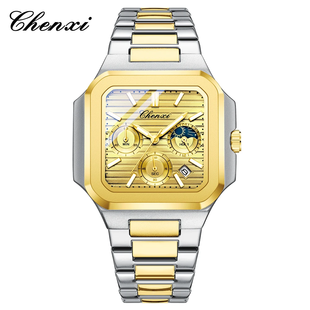 

CHENXI золотые часы для мужчин светящийся календарь фаз Луны кварцевые мужские часы деловые водонепроницаемые хронограф мужские наручные часы