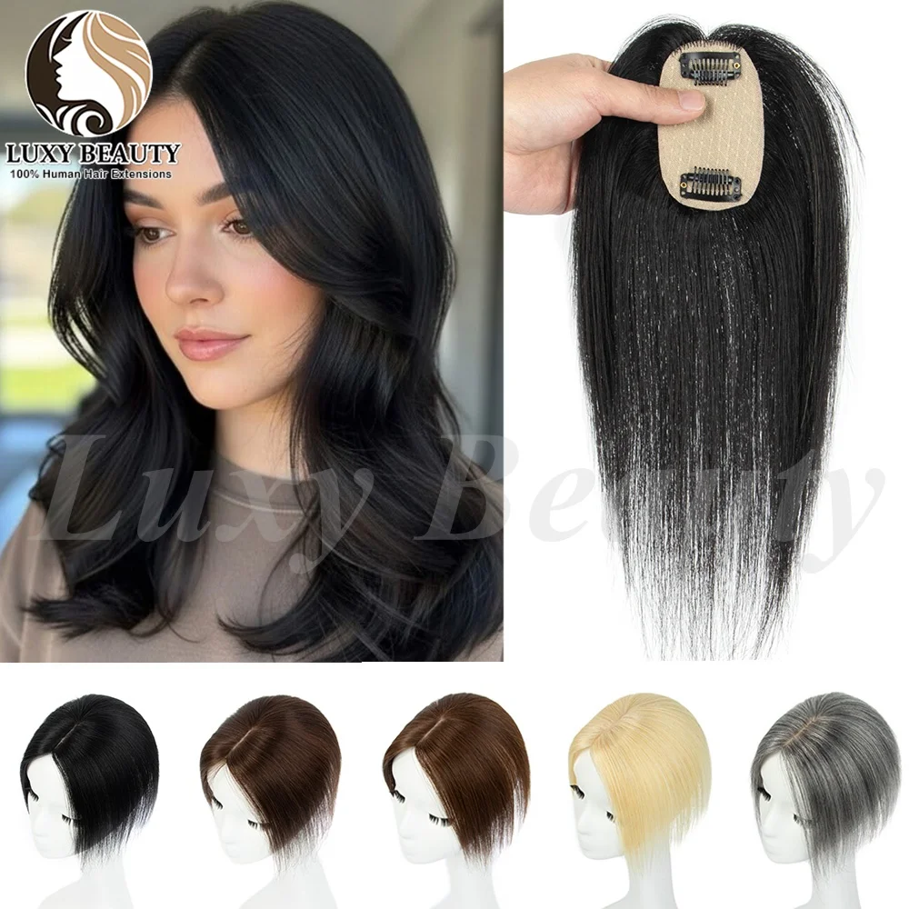5cmx9cm Human Hair Toppers For Women Short Straight Middle Part Hair Toppers Natural Black Brown Gray Clip In Human Hair Toppers