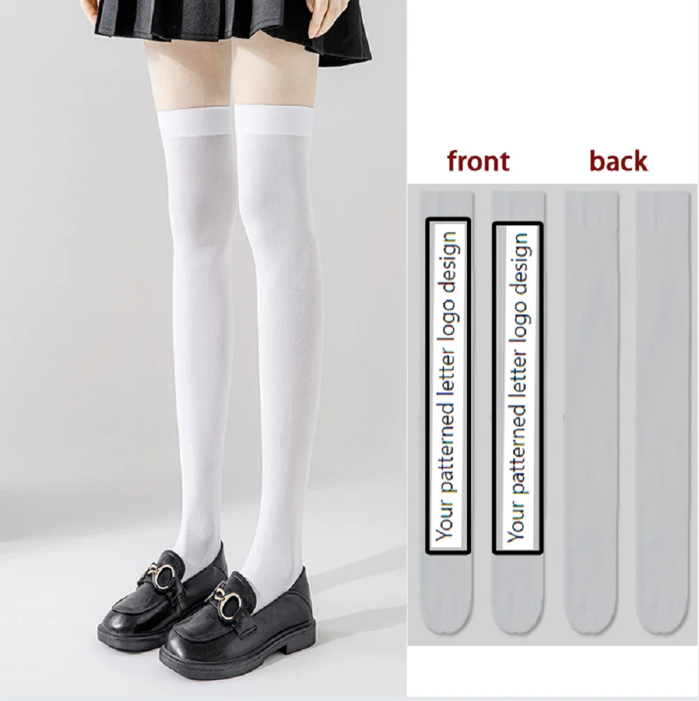 Custom Printed Over Knee Socks For Women Personalized DIY Side Logo Design Stretchy Thigh High Socks Cosplay Party Custom Hosier