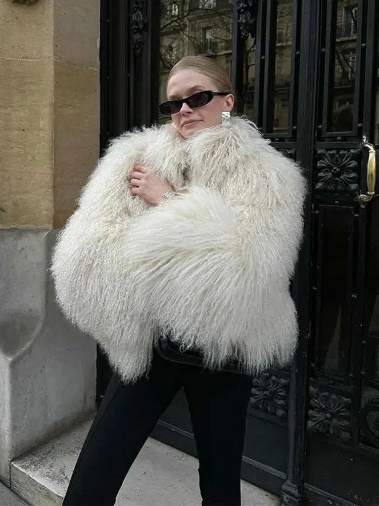 Manteau en fausse fourrure moelleuse pour femme, chaud, manches longues, court et épais, vêtements d'extérieur chics, automne-hiver, 2025