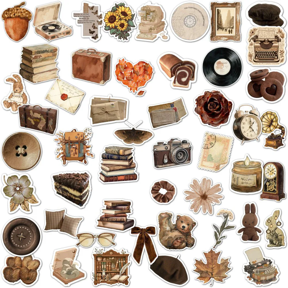 Retro Aesthetic Sticker Pack Waterproof Decals for Journaling Notebook Luggage DIY Craft Ornament Gift