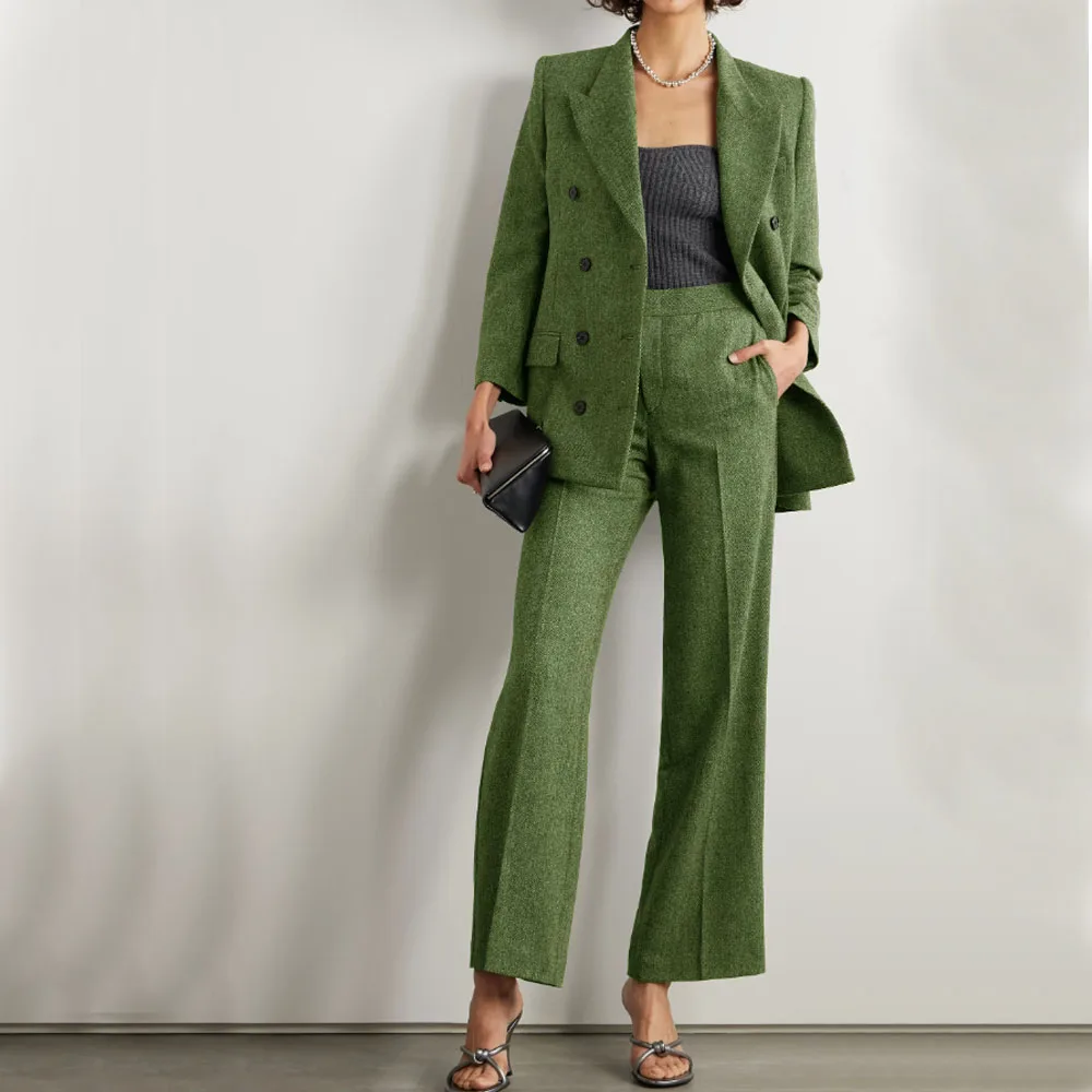 

Women's Herringbone Suit New Two Piece Set Jacket + Pants Woman Clothing Ladies Office Casual Suit Double Breasted Chic Elegant
