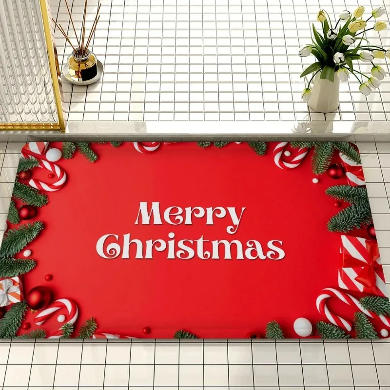 Christmas Themed Door Mat Festive Patterns Like Gifts Santa Hat Candies Non Slip Durable Entrance Rug Indoor Outdoor