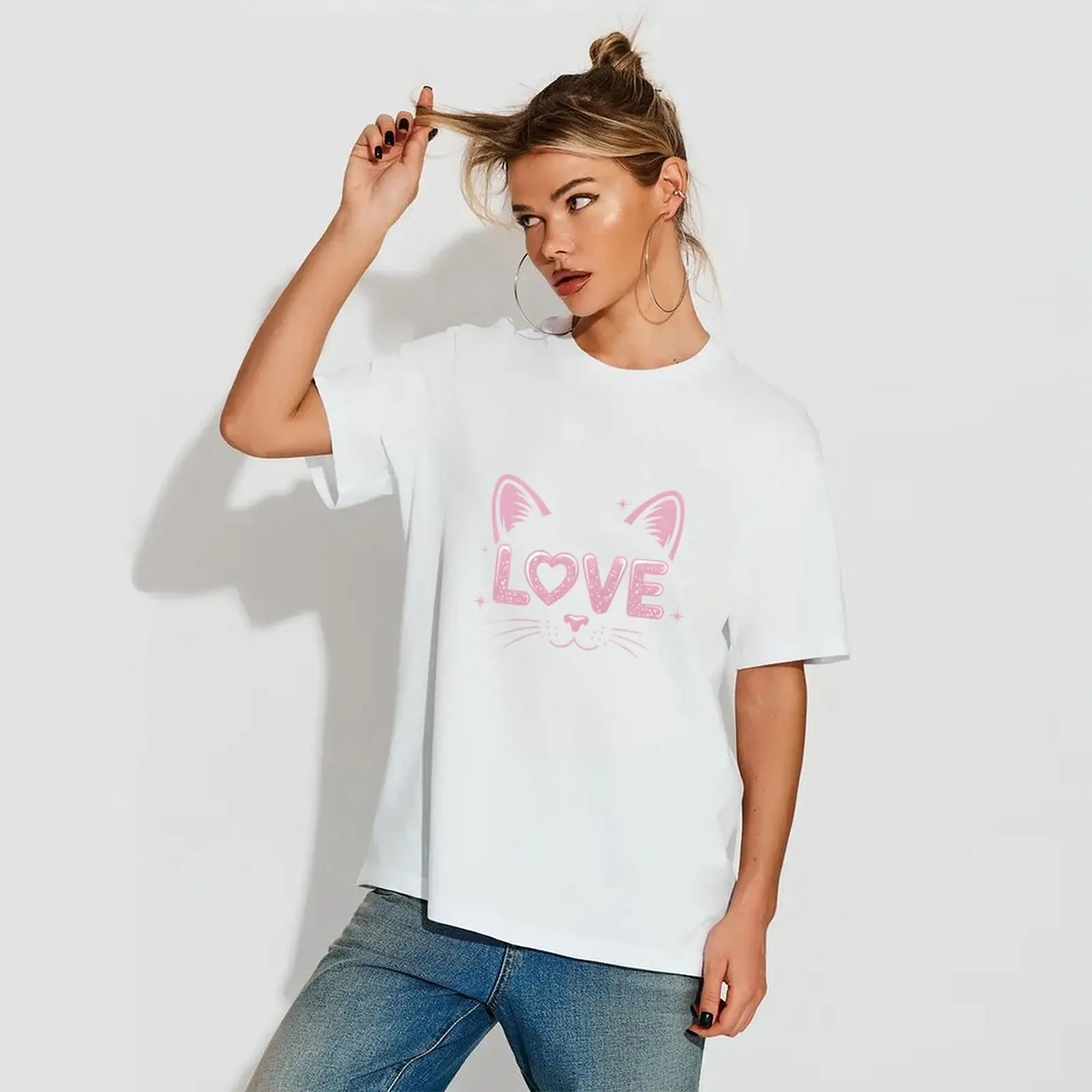 

Women's Casual Short Sleeve T-Shirt Print Stretch Round Neck Top Summer Y2k Cotton Tee T Shirt Women Clothing Couple Clothes