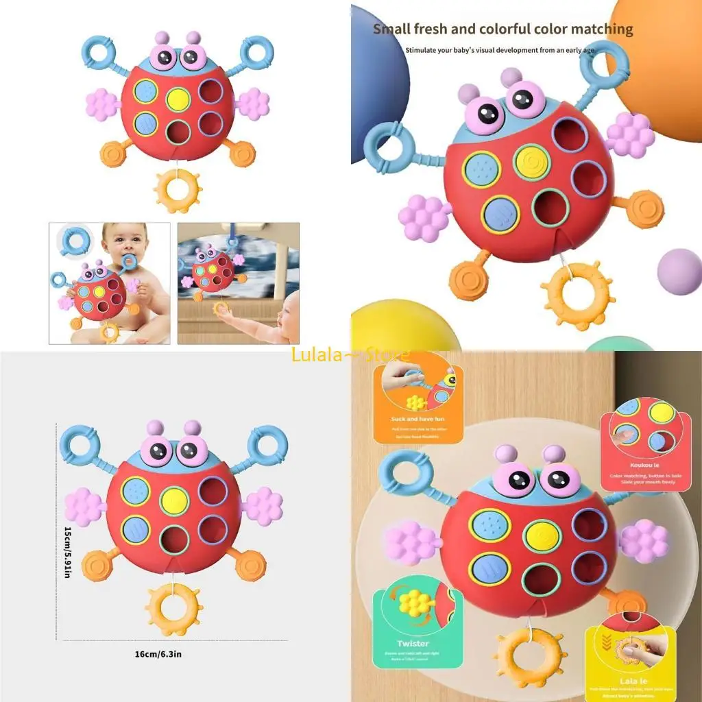Y4QA Educational Grasping Training Pull String Toy Silicone Ladybird For Infant Color Cognition And Fun Interaction Rattle