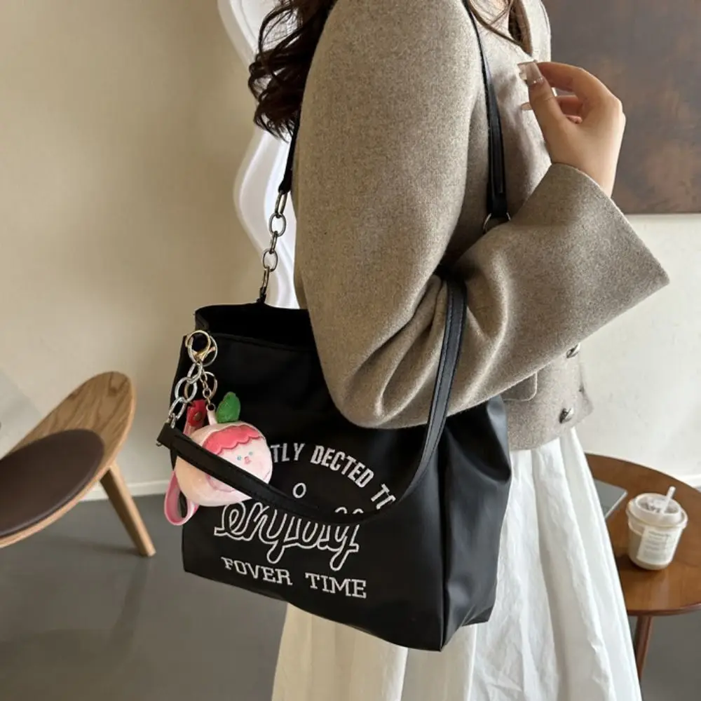

with Pendant Letter Shoulder Bag Korean Style Solid Color Vacation Tote Bag Large Capacity Office Worker Tote Shoulder Bag