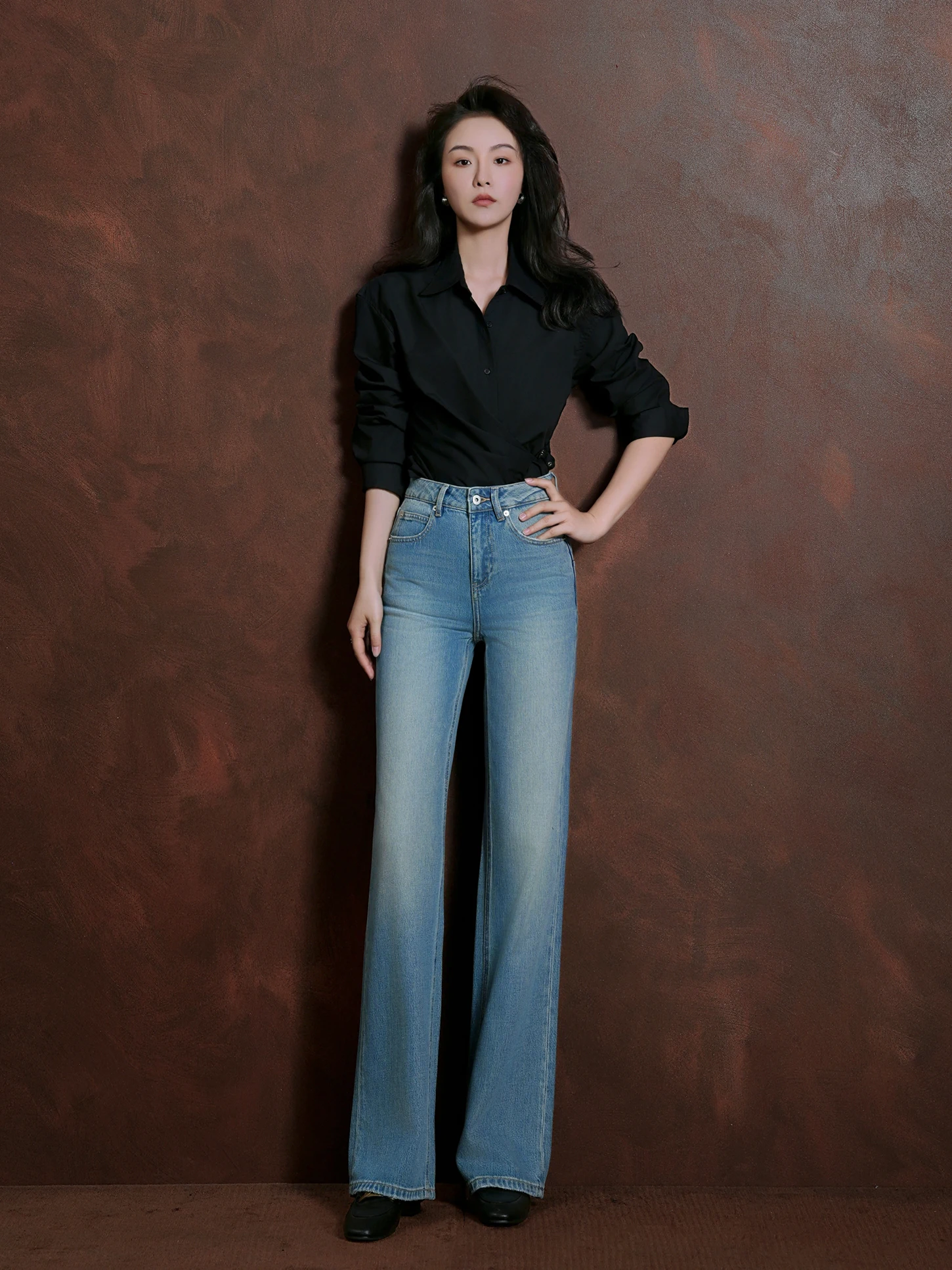 

Джинсы с высокой талией, прямого кроя, облегающие, женские, весна-лето, из дышащего хлопка, эластичные, на молнии, приятные к телу брюки