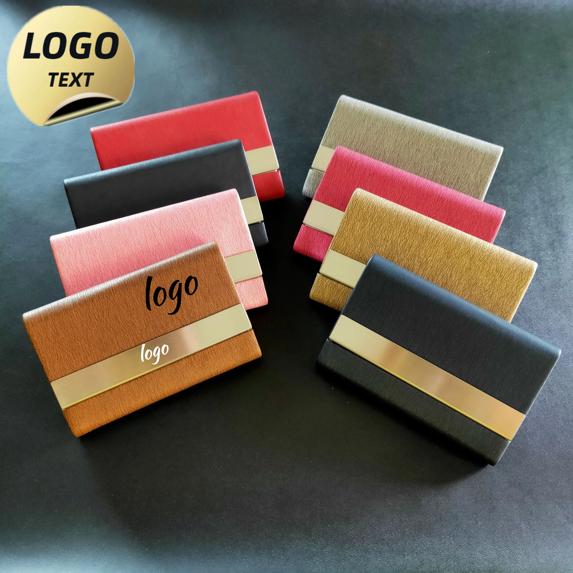 Custom LOGO Laser Engraved Wallet PU Leather Business ID Credit Card Holder for Women and Men Fashion Stainless Steel Card Case