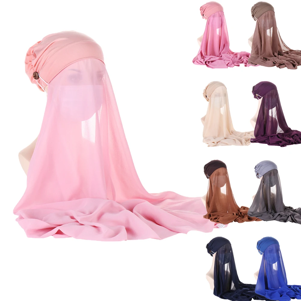 

Instant Hijab With Cap Chiffon Jersey Hijab With Buttons For Women Veil Muslim Islam Hijab Cap Scarf For Muslim Women Headscarf