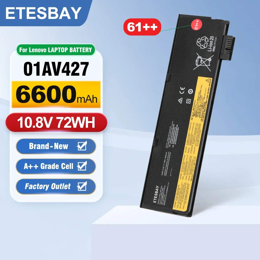 

ETESBAY T470 61++ 72WH For Lenovo ThinkPad T470 T480 T570 T580 P51S 01AV427 01AV423 SB10K97584 6600mAh 72WH/24WH
