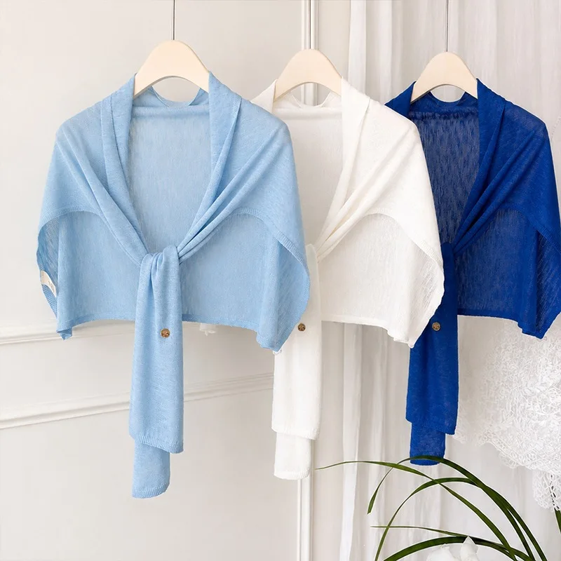 Shawl Slub Cotton Lightweight Solid Knitted Air Conditioning Office Cardigan Sun Protection Summer Women