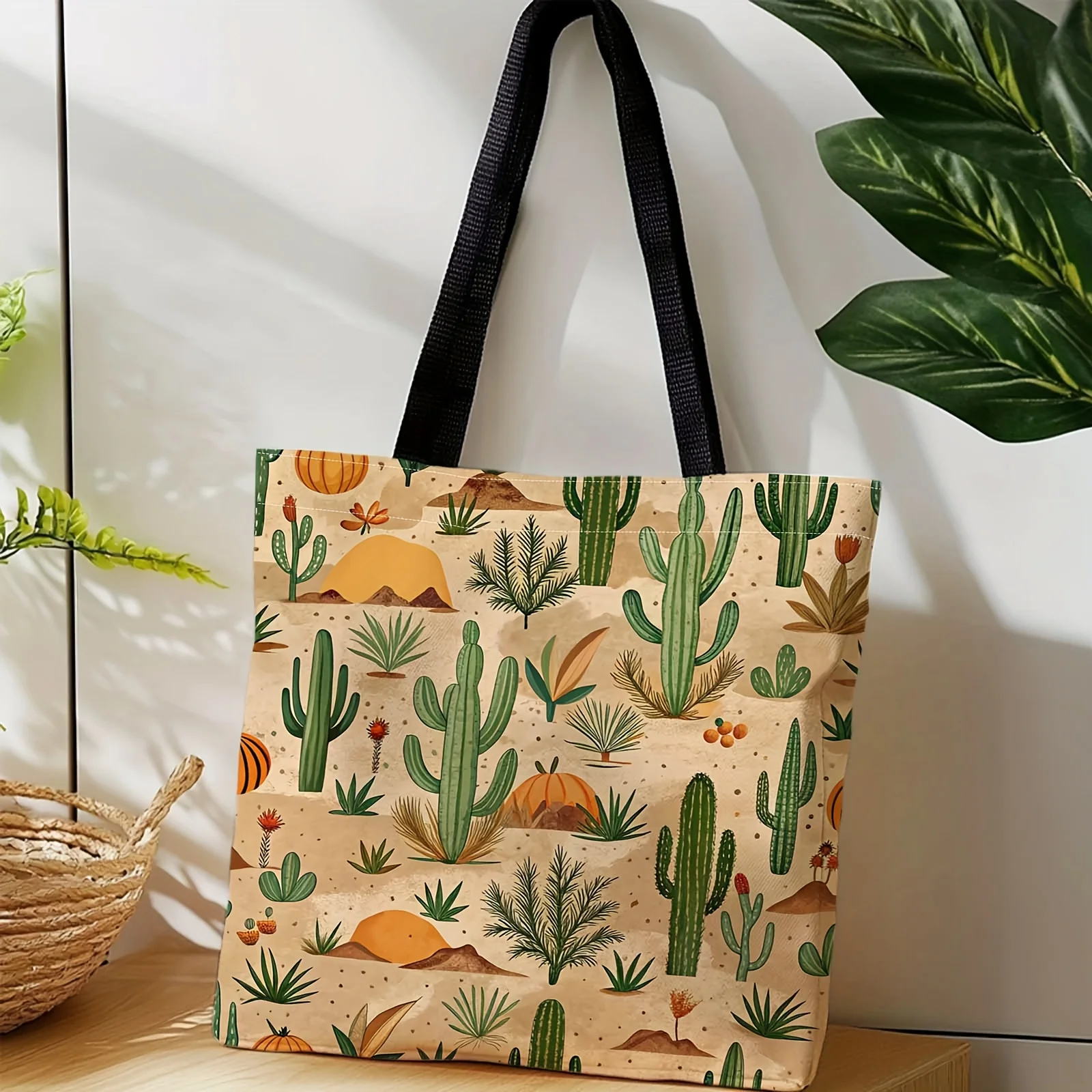 1pc Tote Bag Unsealed - Cactus, Desert Pattern - Reusable, Durable, High-Quality Tote Bag with Spacious Interior