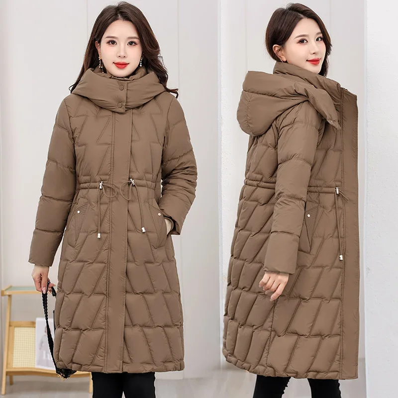 Women Down Cotton Jacket 2025 Mid Long Warm Ladies Outerwear Slim High-End Loose Winter Parkas Women Coat Female Cotton Clothes