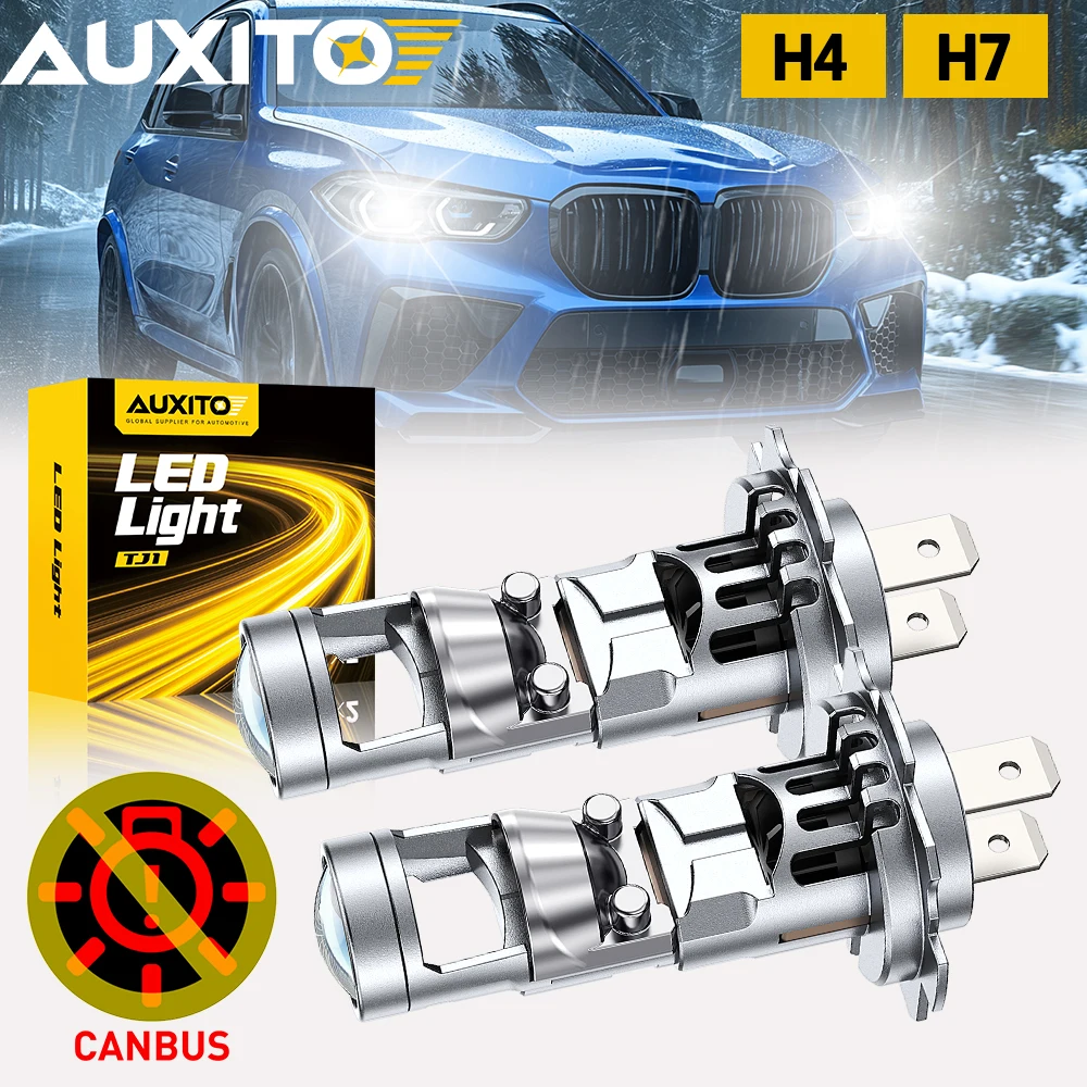 

2 шт. AUXITO H4 H7 Bi светодиодная лампа для проектора с HD-объективом, прожекторы 6500K Turbo Canbus без ошибок для 12 В автомобильного освещения 7035CSP
