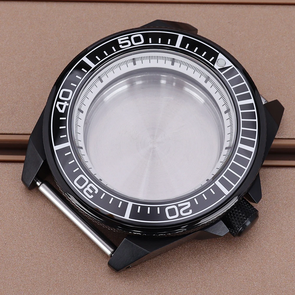 

Black PVD 43.8mm Watch Case Sapphire Crystal For NH35 NH36 NH38 4R36 Movement 28.5mmDial For Mod King Samurai Diving Watch Parts