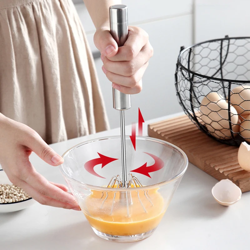304 Stainless Steel Kitchen Mixer; Self-turning Manual Egg Whisker and Beater Tools.