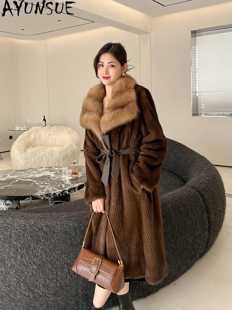 AYUNSUE Natural Velvet Mink Fur Coat Woman Luxury Whole Mink Real Fur Coat Woman Clothing High Quality Winter Warm Шуба Женская