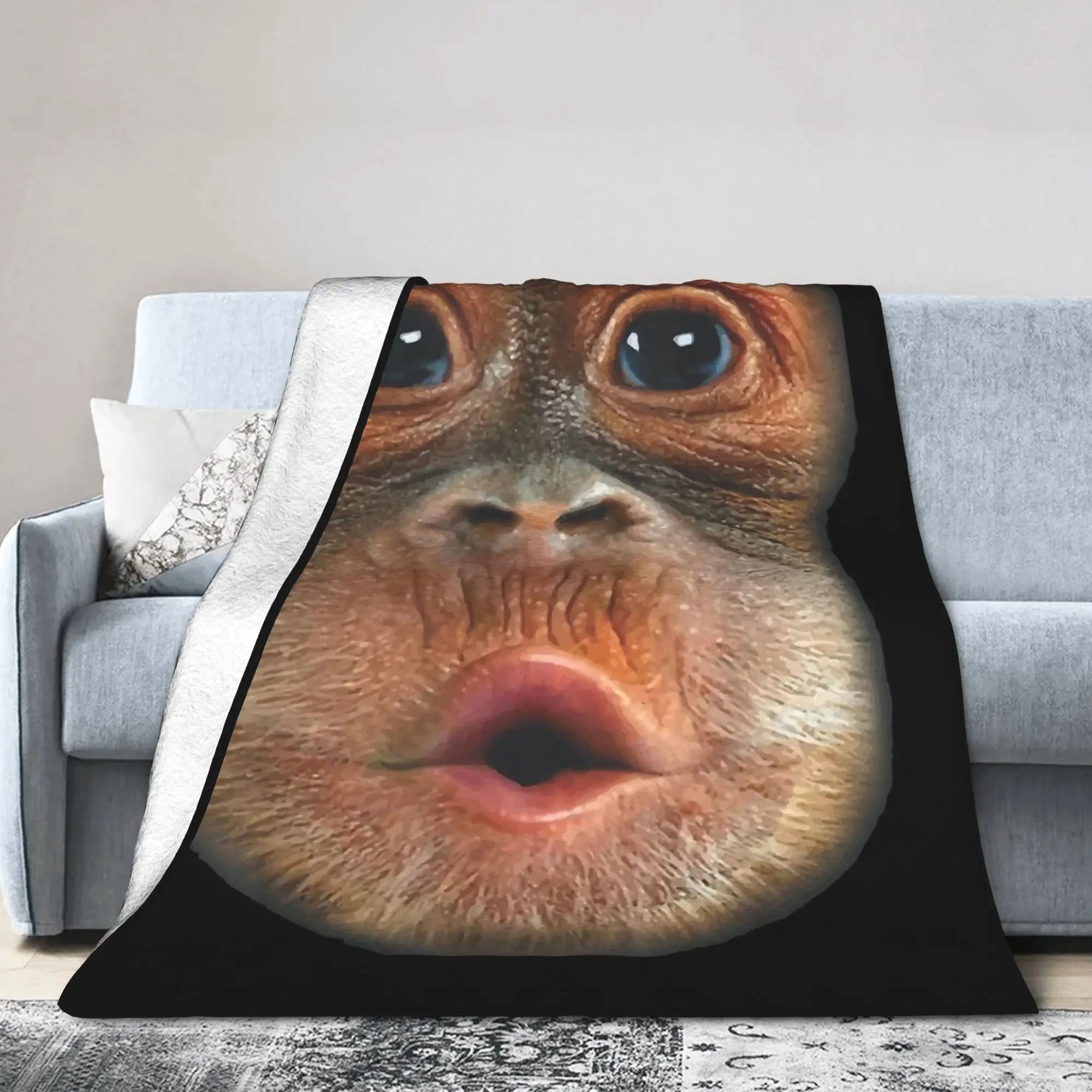Funny Monkey Blowing Stomach Face Flannel Throw Blankets Meme for Bedspreads Knitted Blanket Office Warm Multi-function Throws