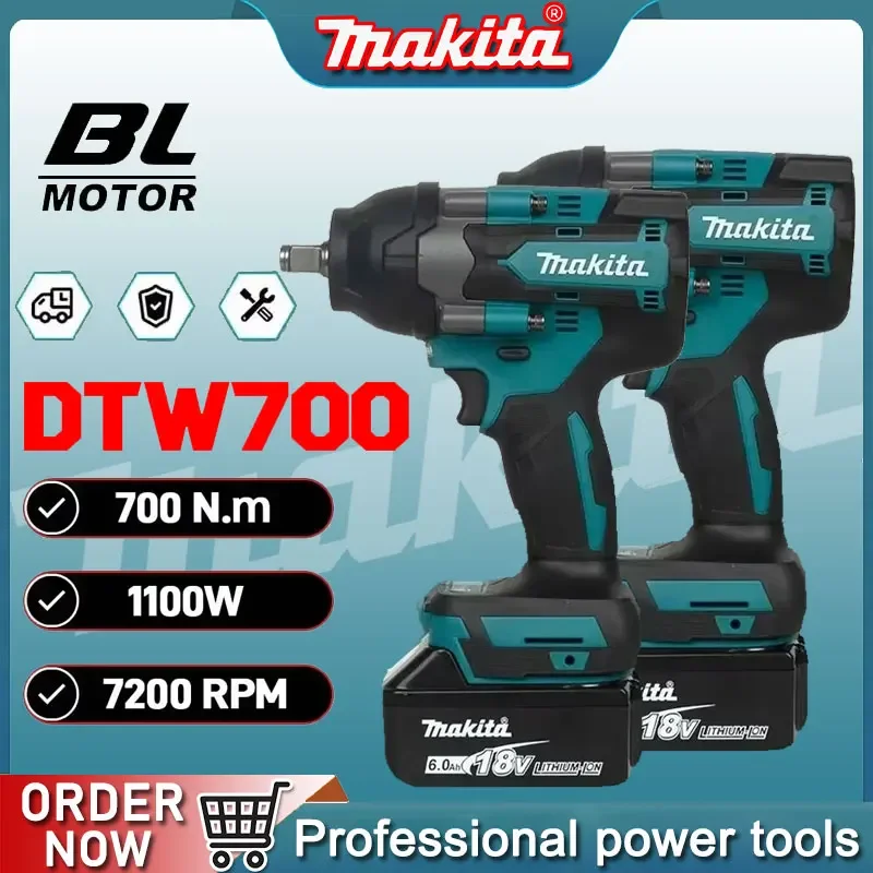 

Makita DTW700 Cordless Impact Wrench 1000N.M Brushless Electric Wrench Screwdriver Large Torque Auto Repair Power Tools