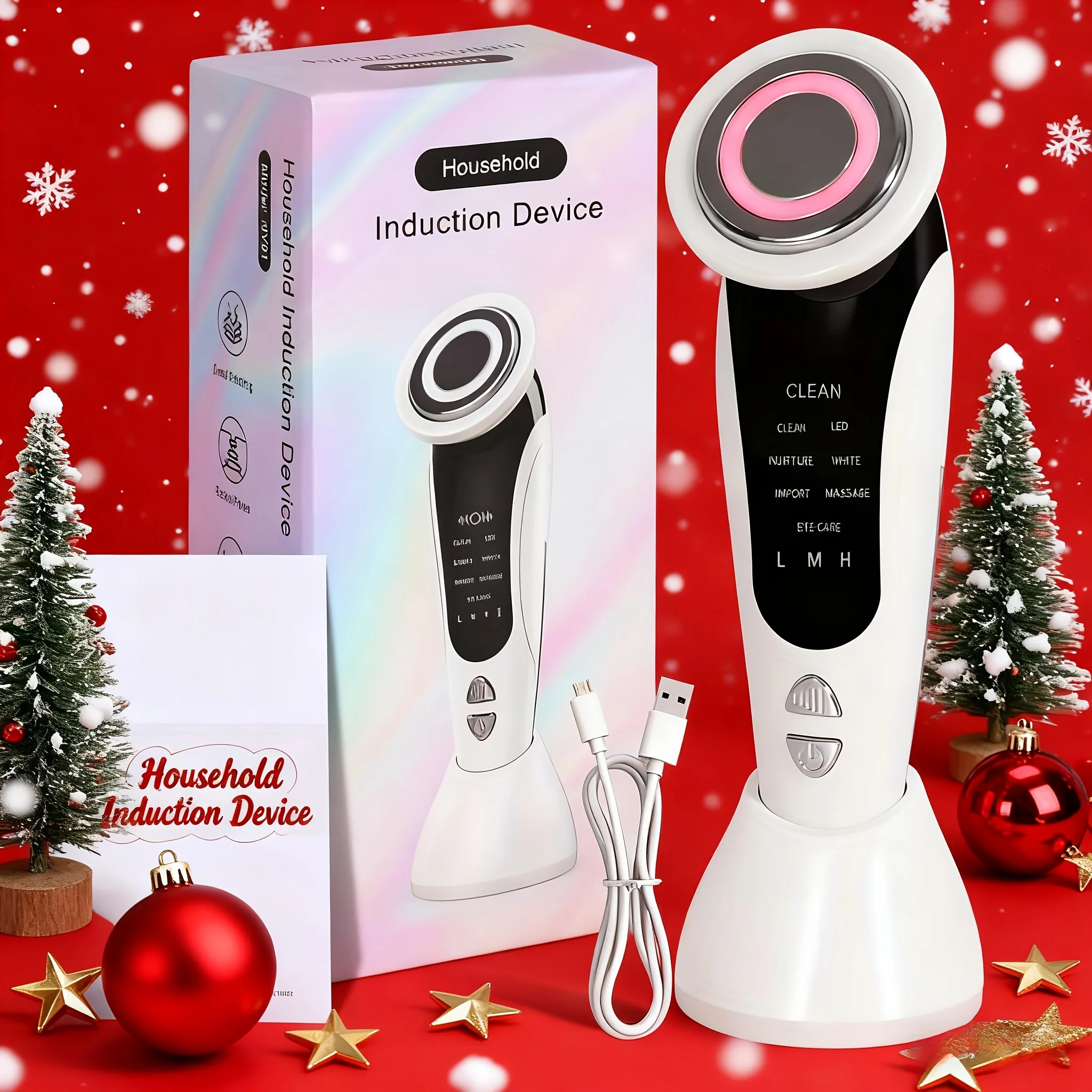 جهاز تدليك الوجه 7 في 1 EMS مع ضوء LED اهتزاز RF أداة العناية بالبشرة بالضغط الساخن لشد الوجه واستخدام الجمال المنزلي