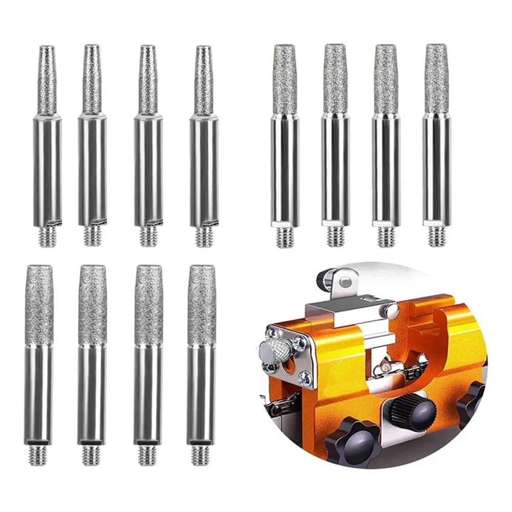 12pcs Diamond Coated Cylindrical Burr 4/4.8/5.5mm Chainsaw Sharpener Stone File Chain Saw Sharpening Carving Grinding Tools