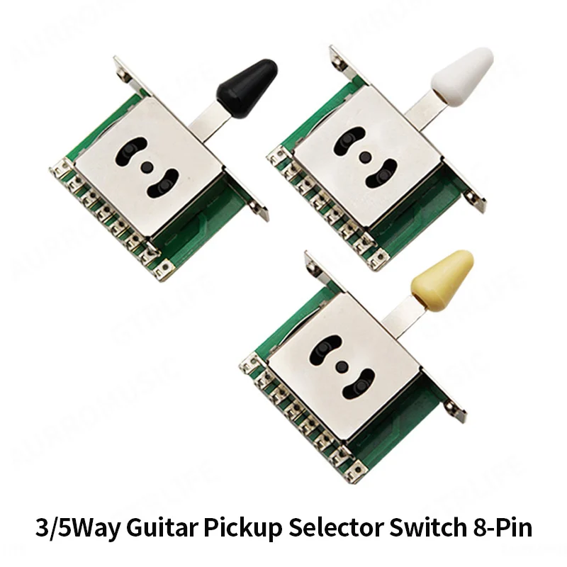 3/5Way Guitar Pickup Selector Switch 8-Pin Fits St Guitar Blade Switch Black/Yellow/White Tip Caps