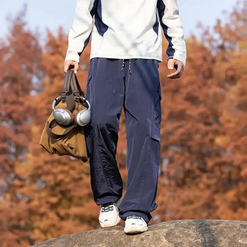 

American High Street Parachute Cargo Pants Men's Fashion Streetwear Outdoor Sports Casual Loose Straight Wide Leg Comfortable Ve