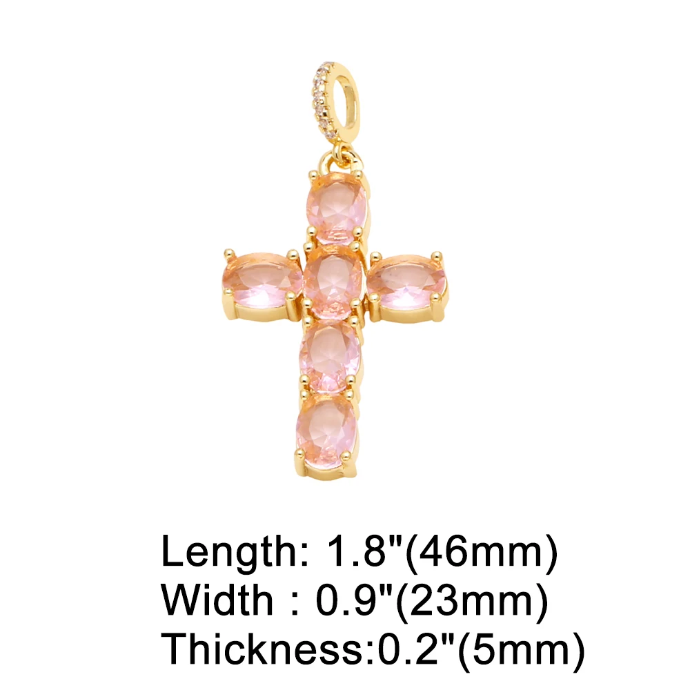 OCESRIO Colorful Oval Crystal Big Cross Pendant for Necklaces Copper Gold Plated Crucifix Jewelry Making Supplies pdtb733