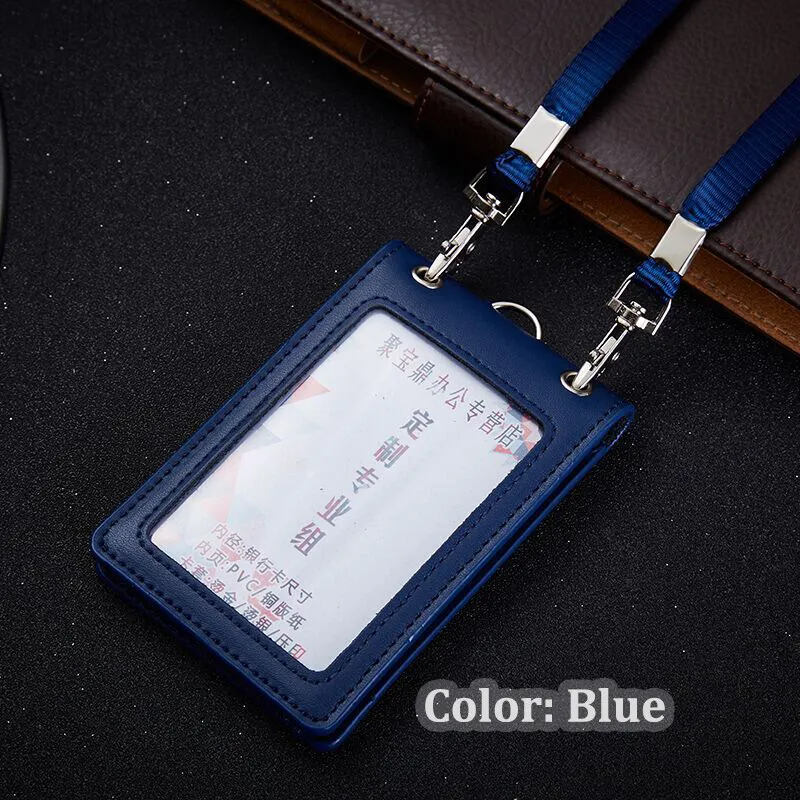 High Quality Reporter Work Card Neck Lanyard Badge ID Credit Card Holder Genuine Leather Business Air Hostess Name Tag Id Cases