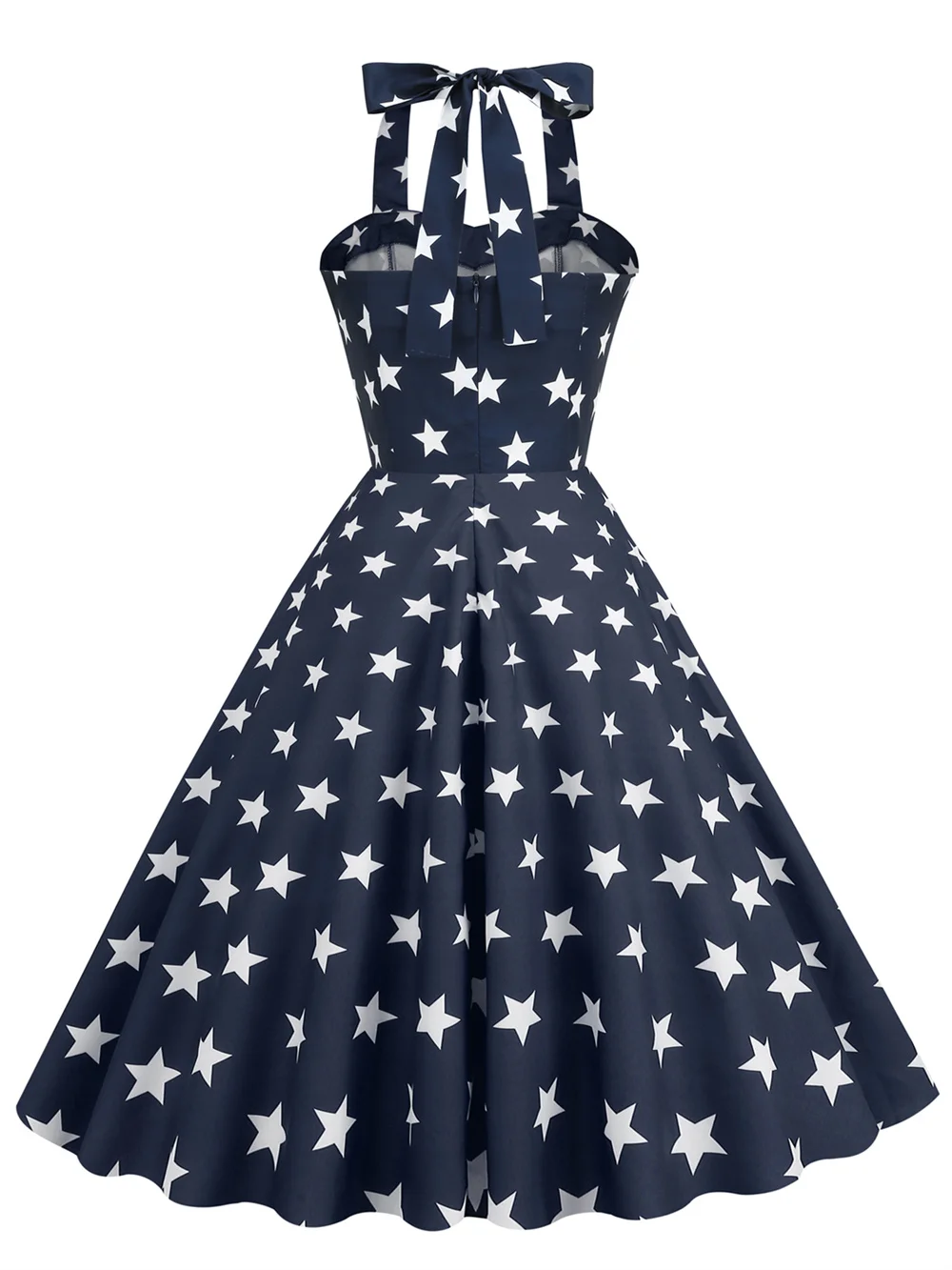 2023 Women Star Print Summer Dress Sexy Retro Blue Red Halter Vintage Dress Robe Femme Pin Up 50S 60s Rockabilly Party Dresses