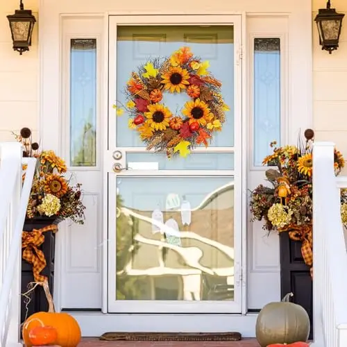 Decorative Wreath, Autumn Wreaths for Front Door Wreaths Outdoor All Year Autumn Door Wreath Winter Wreaths for Front Door UK